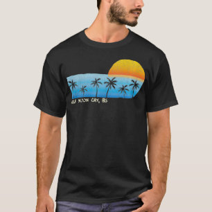 Vintager Halbmond Cay BS Palm Trees Sunset Beach T-Shirt