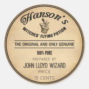 Vintager Halloween-Apotheker-Fliegen-Hexe-Besen Runder Aufkleber