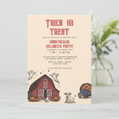 Vintager Halloween-Bauernhof Einladung (Stehend Vorderseite)