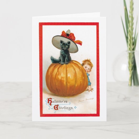 Vintager Halloween Black Cat Gruß Karte (Vorderseite)