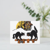Vintager Halloween Black Cats Trick oder Treff Postkarte (Stehend Vorderseite)