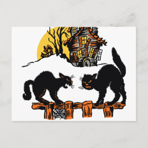 Vintager Halloween Black Cats Trick oder Treff Postkarte