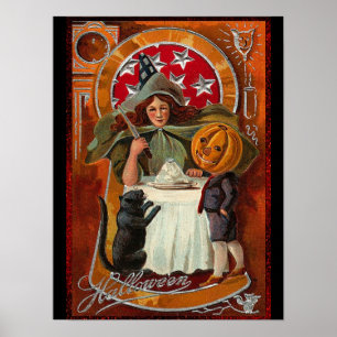 Vintager Halloween-Casting-Zauber mit Wand Poster