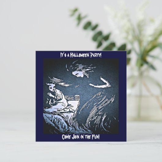 Vintager Halloween-Geist Einladung (Stehend Vorderseite)