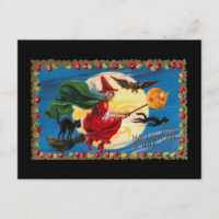 Vintager Halloween-Geist-Hexeneinladung Postkarte