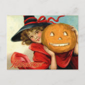 Vintager Halloween-Hexenkürbis Feiertagspostkarte (Vorderseite)