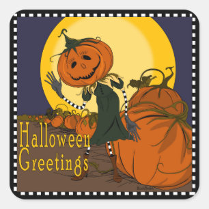 Vintager Halloween-Jackolantern-Sticker Quadratischer Aufkleber