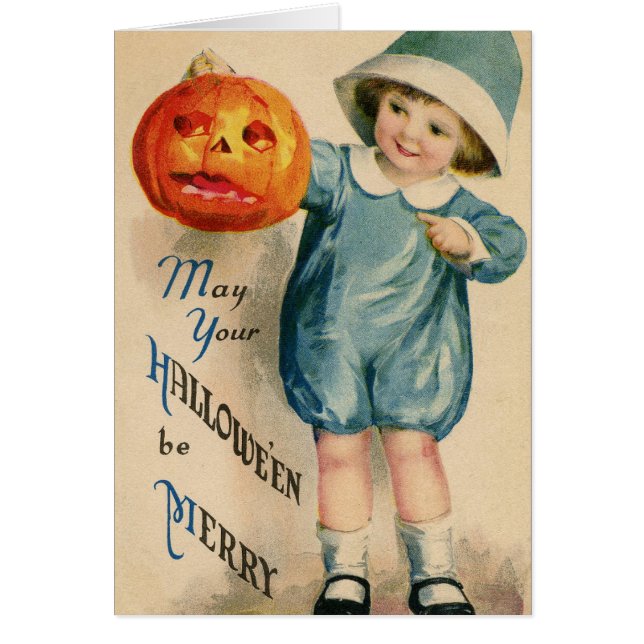 Vintager Halloween-Junge mit Kürbis (Vorne)