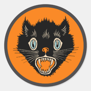 Vintager Halloween-Katzenaufkleber Runder Aufkleber