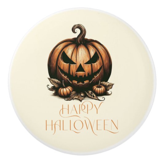 Vintager Halloween-Kürbis Keramikknauf (Vorderseite)