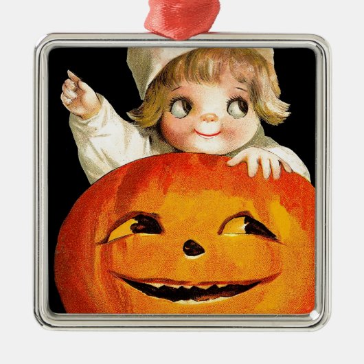 Vintager Halloween-Kürbis und niedliches Silbernes Ornament (Vorne)