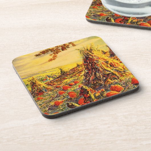 Vintager Halloween-Kürbispflaster mit Hystacks Untersetzer (Linke Seite)