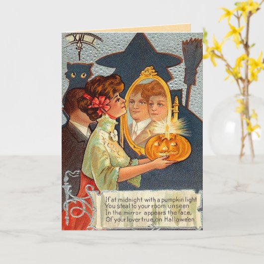 Vintager Halloween Magic Mirror Karte (Gelbe Blume)