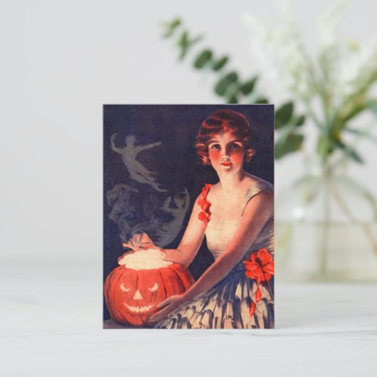 Vintager Halloween Magic Pumpkin Postkarte (Stehend Vorderseite)