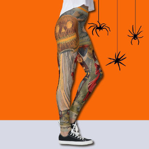 Vintager Halloween Pumpkin Ghost Trick oder Treat Leggings