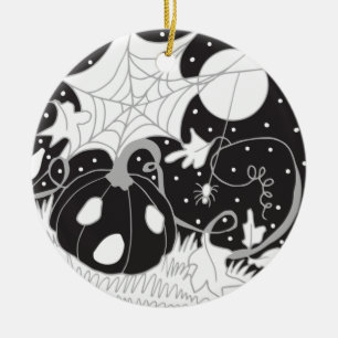 Vintager Halloween Pumpkin & Spider Keramik Ornament