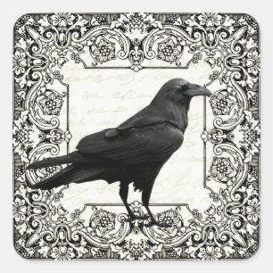 Vintager Halloween-Rabe Quadratischer Aufkleber