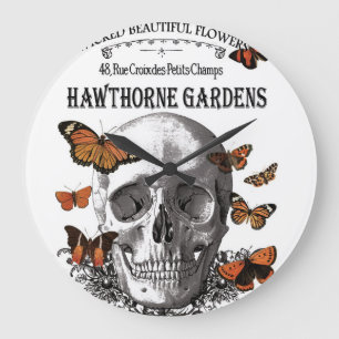 Vintager Halloween-Schädel und Schmetterlinge Große Wanduhr