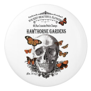 Vintager Halloween-Schädel und Schmetterlinge Keramikknauf