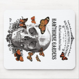 Vintager Halloween-Schädel und Schmetterlinge Mousepad