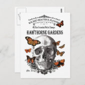 Vintager Halloween-Schädel und Schmetterlinge Postkarte (Vorne/Hinten)