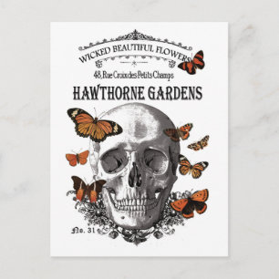 Vintager Halloween-Schädel und Schmetterlinge Postkarte