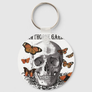 Vintager Halloween-Schädel und Schmetterlinge Schlüsselanhänger