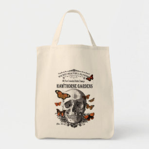 Vintager Halloween-Schädel und Schmetterlinge Tragetasche