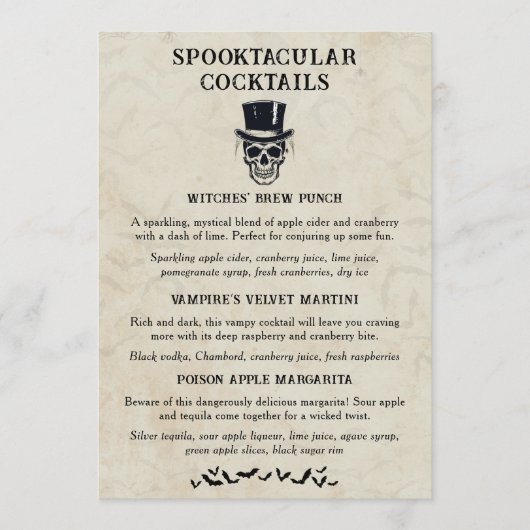 Vintager Halloween Spooktacular Signature Cocktail Menükarte (Vorderseite)