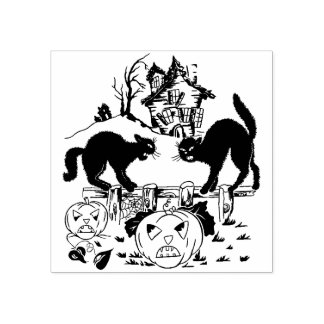 Vintager Halloween-Trick oder Schwarze Katzen beha Gummistempel