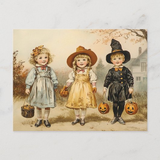 Vintager Halloween Trick oder Treat Postkarte (Vorderseite)