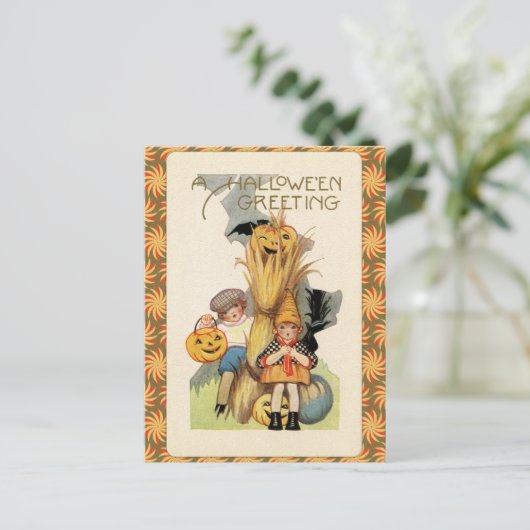 Vintager Halloween-Trick oder Treaters Postkarte (Stehend Vorderseite)