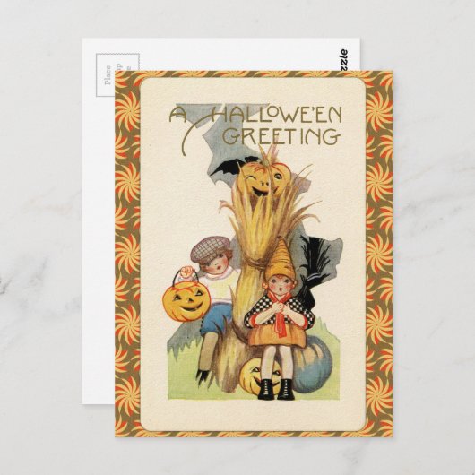 Vintager Halloween-Trick oder Treaters Postkarte (Vorne/Hinten)