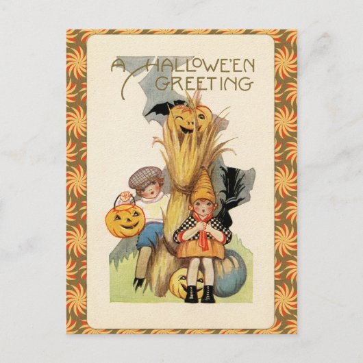 Vintager Halloween-Trick oder Treaters Postkarte (Vorderseite)