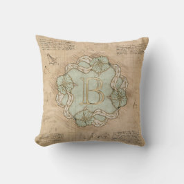 Vintager handgearbeiteter Letter B Word Art Green  Kissen