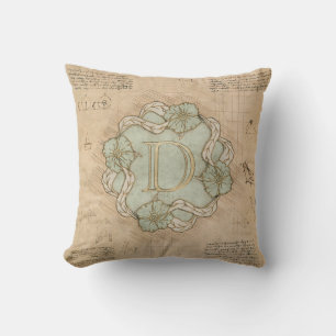 Vintager handgearbeiteter Letter D Word Art Green  Kissen