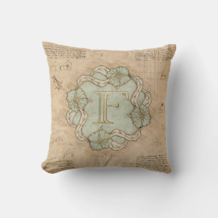 Vintager handgearbeiteter Letter of Word Art Green Kissen