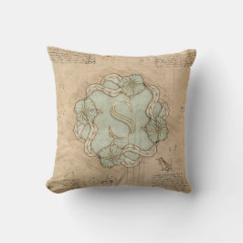 Vintager handgearbeiteter Letter S Word Art Green  Kissen