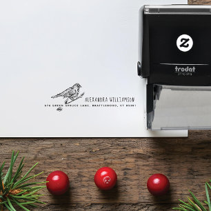 Vintager handgezeichnet Vogel und Zweigstelle Name Permastempel