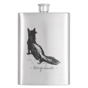 Vintager Handgezogener Fox.   Fügen Sie Ihren Nam Flachmann