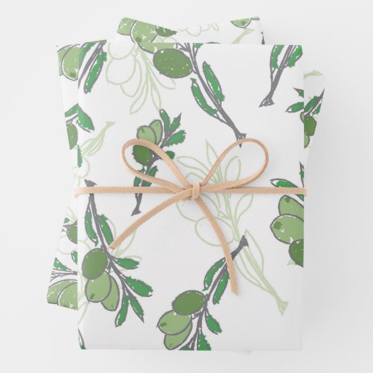 Vintager handgezogener Olivenzweig Geschenkpapier Set (Beispiel)