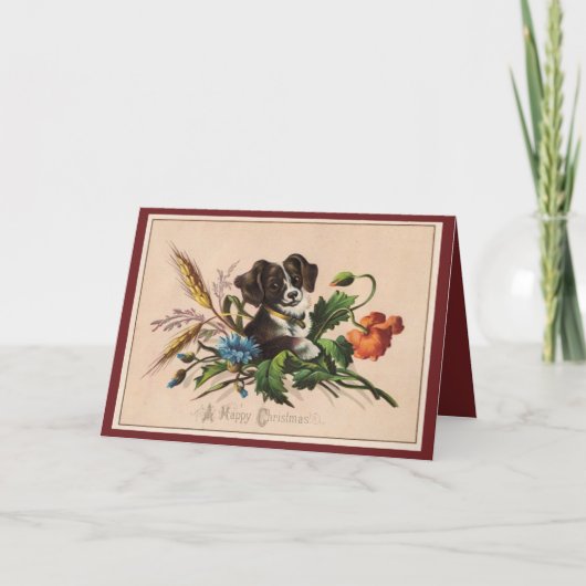 Vintager Happy Christmas Dog Feiertagskarte (Vorderseite)