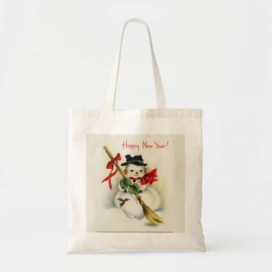 Vintager Happy New Year Snowman Tragetasche (Vorne)