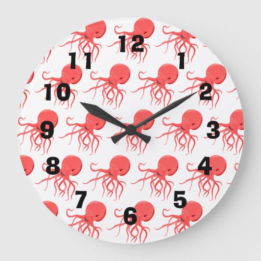 Vintager Happy Octopus Große Wanduhr (Vorderseite)
