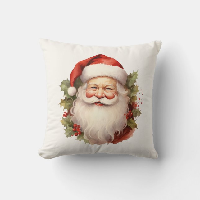 Vintager Happy Santa Square Throw Kissen (Vorderseite)