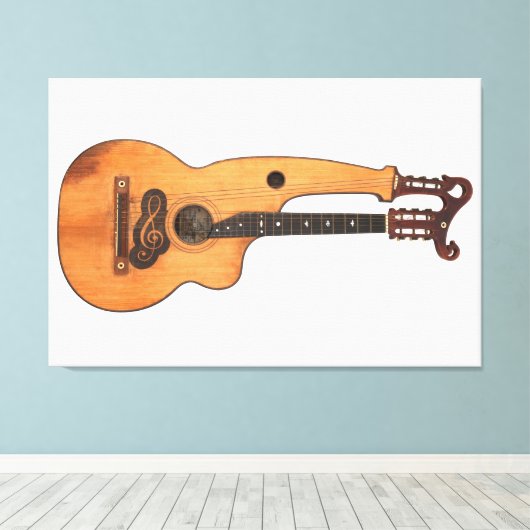 VINTAGER HARP-GITAR 32x48 Leinwanddruck (Insitu (Holzboden))