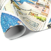 Vintager Häuserstorefronts-Dorf-Schnee Geschenkpapier (Rolleneckpunkt)