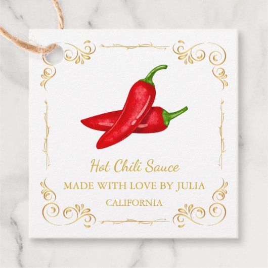 Vintager, hausgemachte Hot Chili Sauce Square Hang Geschenkanhänger (Vorderseite)