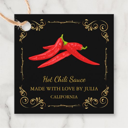 Vintager, hausgemachte Hot Chili Sauce Square Hang Geschenkanhänger (Vorderseite)
