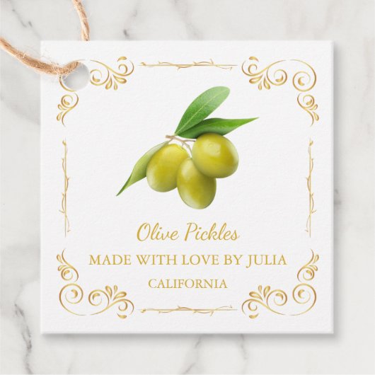 Vintager hausgemachte Olive Pickle Square Hang Tag Geschenkanhänger (Vorderseite)